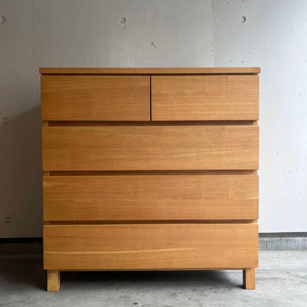 美品・廃盤希少★無印 木製チェスト・４段ワイド・タモ材 ナチュラル