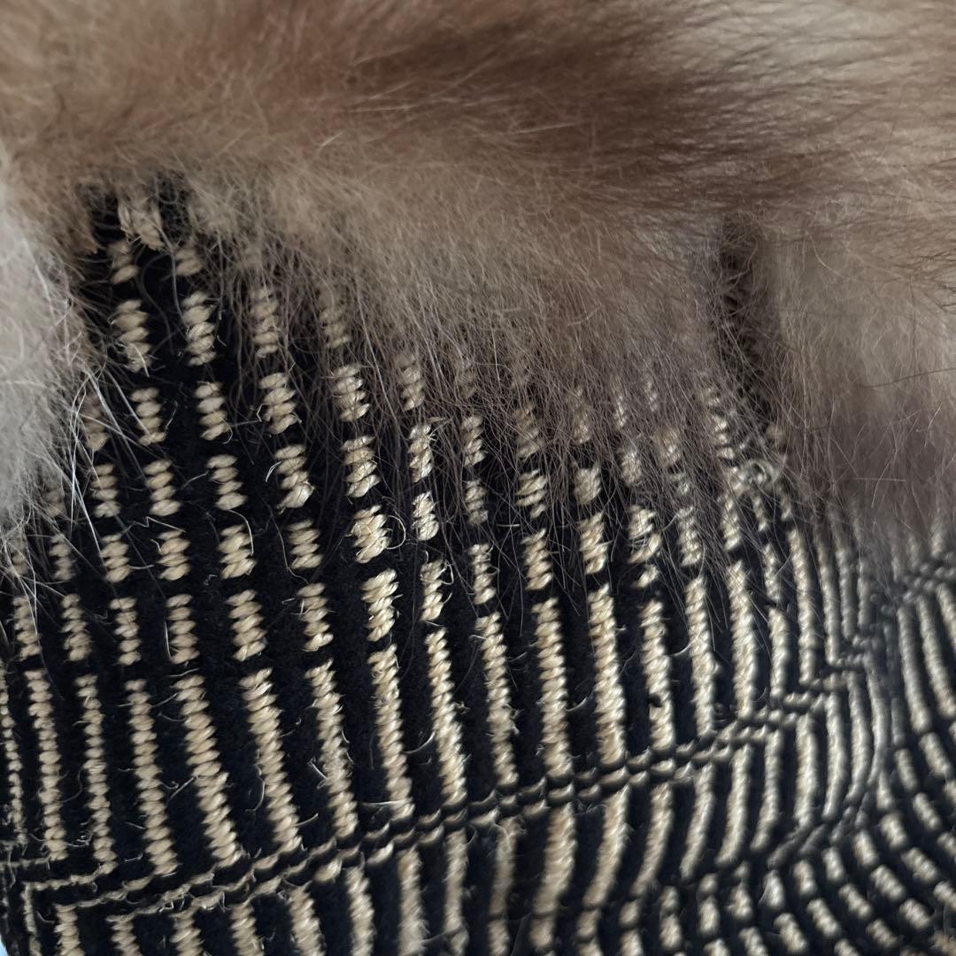 美品　フォックスファーバッグ　かごバッグ　本革持ち手　天然素材