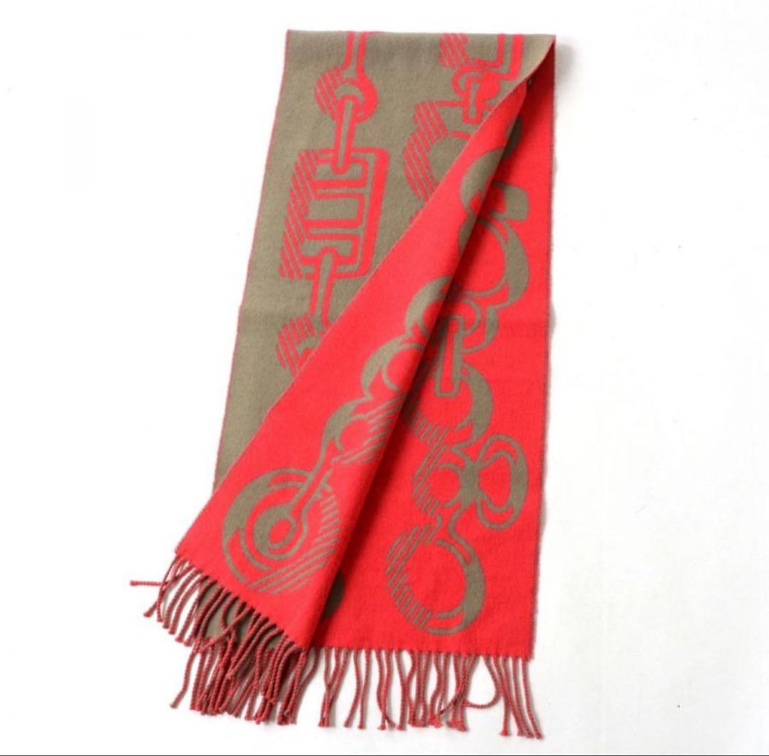 HERMESエルメス ドレバックルカシミヤ100% マフラーグレージュピンク箱付