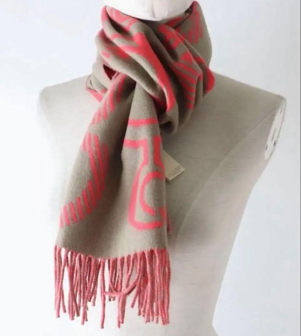 HERMESエルメス ドレバックルカシミヤ100% マフラーグレージュピンク箱付