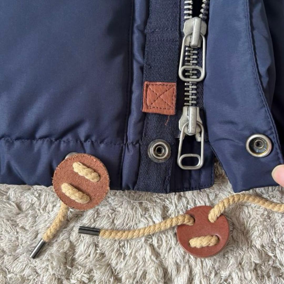 【美品✨】ポロラルフローレン　ダウンベスト　フード　レザー　ポニー刺繍　ネイビー