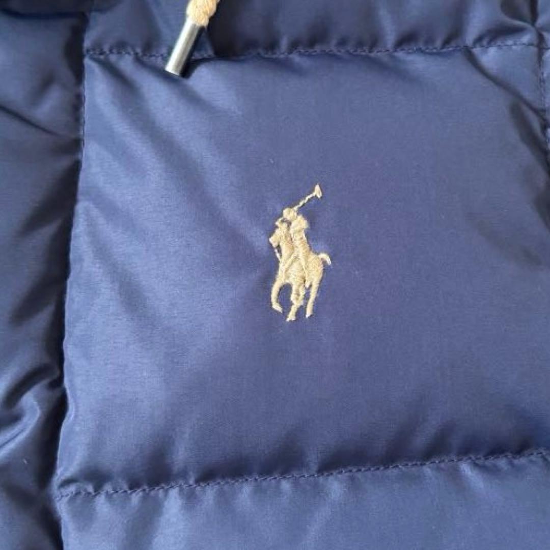 【美品✨】ポロラルフローレン　ダウンベスト　フード　レザー　ポニー刺繍　ネイビー