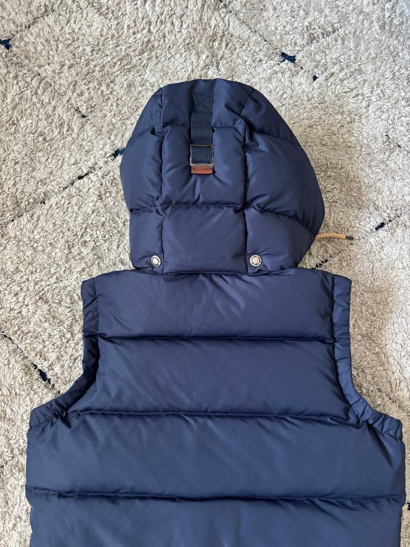 【美品✨】ポロラルフローレン　ダウンベスト　フード　レザー　ポニー刺繍　ネイビー