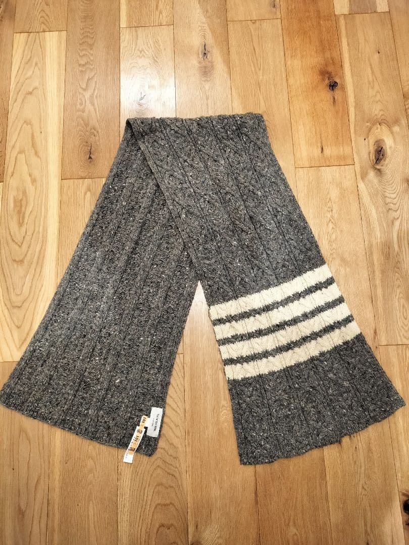 トムブラウン　4BARケーブルマフラー　グレー　大判　メランジ　ストール