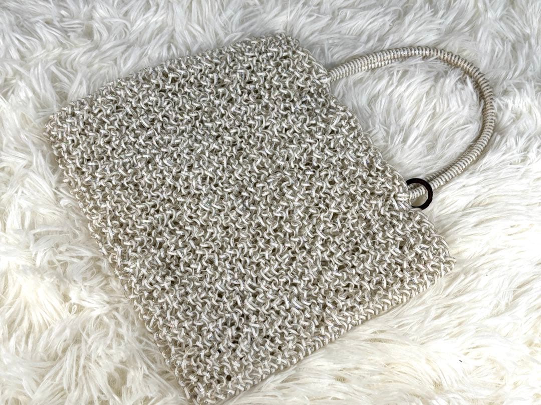 アンテプリマ マットホワイト ワイヤー トート スクエア かごバッグ　チェーン