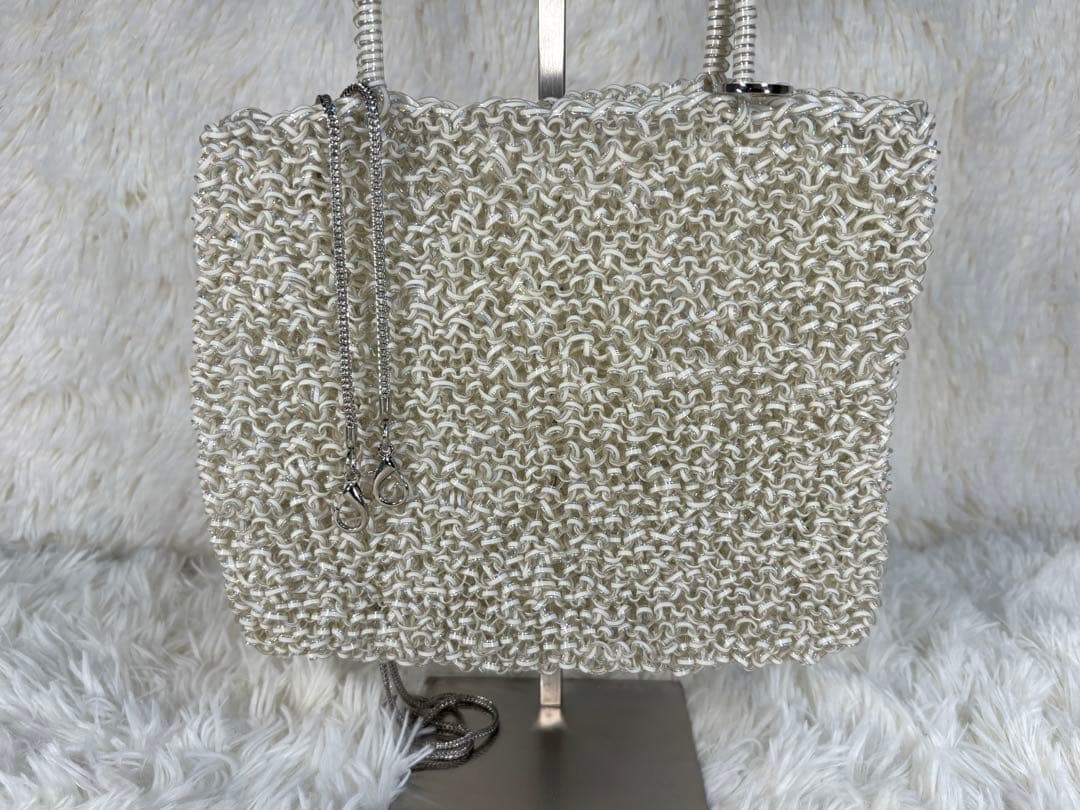 アンテプリマ マットホワイト ワイヤー トート スクエア かごバッグ　チェーン