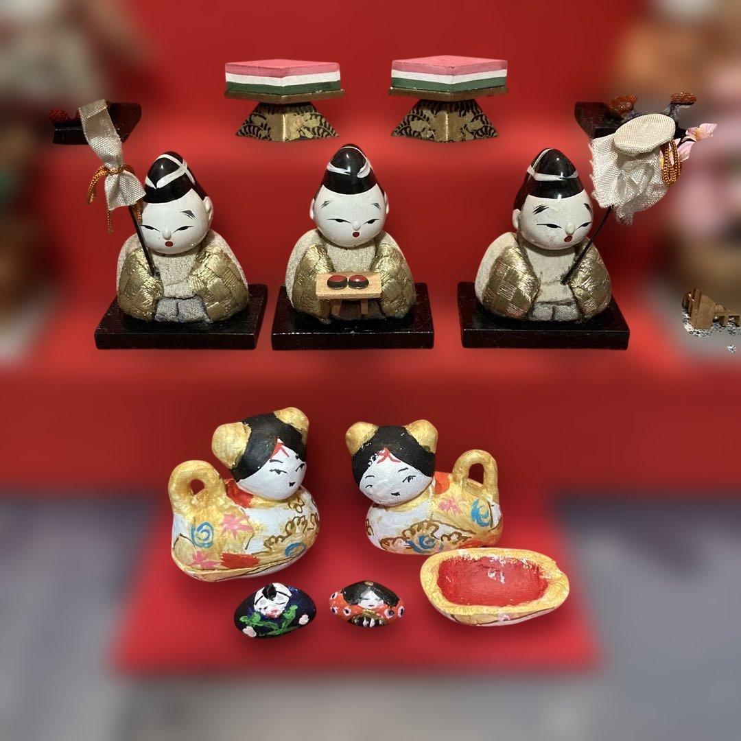 雛人形　ひろあゆたく　アンティーク木目込み豆雛　オマケ付き