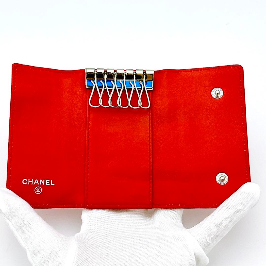 シャネル　CHANEL キーケース　6連　キャビアスキン　オレンジ