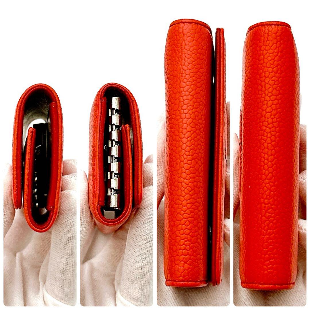 シャネル　CHANEL キーケース　6連　キャビアスキン　オレンジ