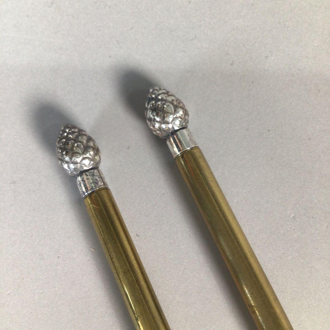 Ｎ９３７　火箸　『木村清雲』『南鐐』『松頭』『飾火箸』　共箱　茶道具