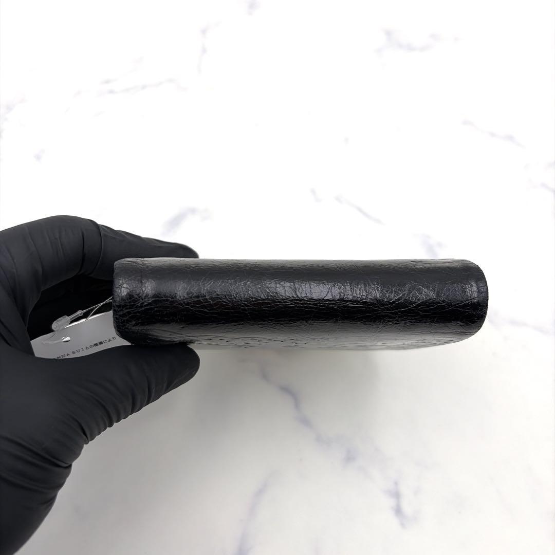 新品タグ付 アナスイ がま口 二つ折り財布 バルーン 黒 本革 希少 雲 星