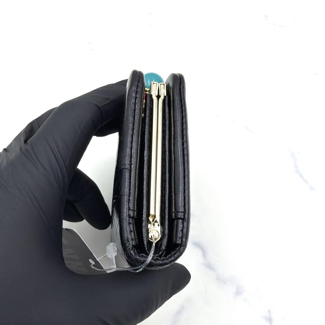 新品タグ付 アナスイ がま口 二つ折り財布 バルーン 黒 本革 希少 雲 星