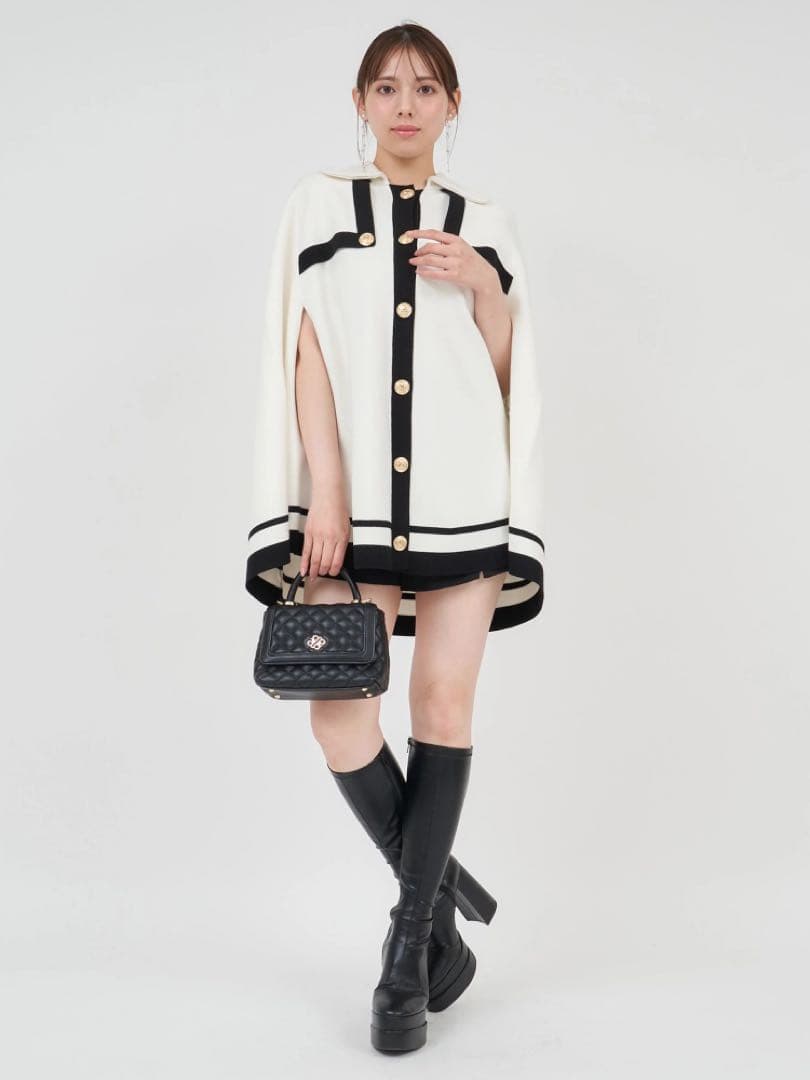 配色ニットケープジャケット