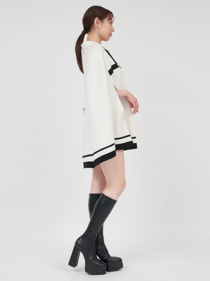 配色ニットケープジャケット