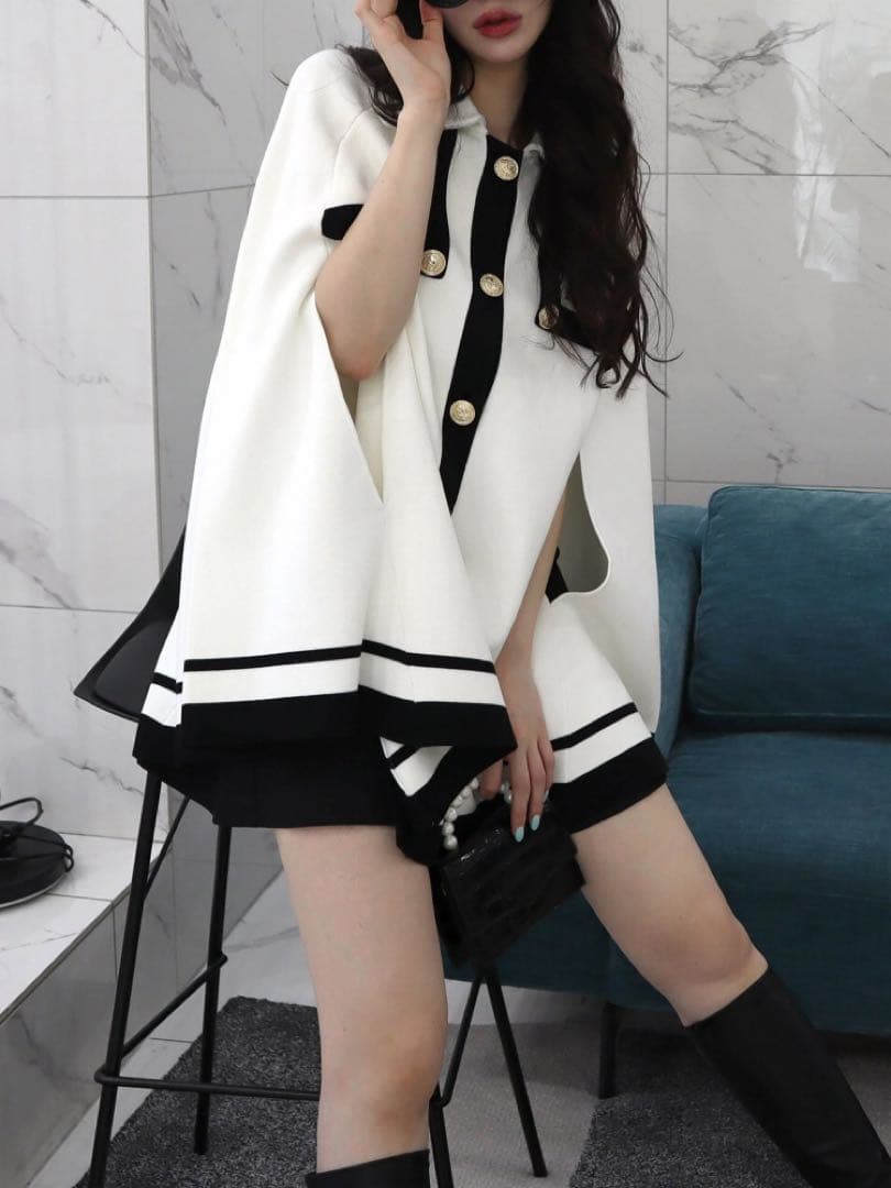 配色ニットケープジャケット