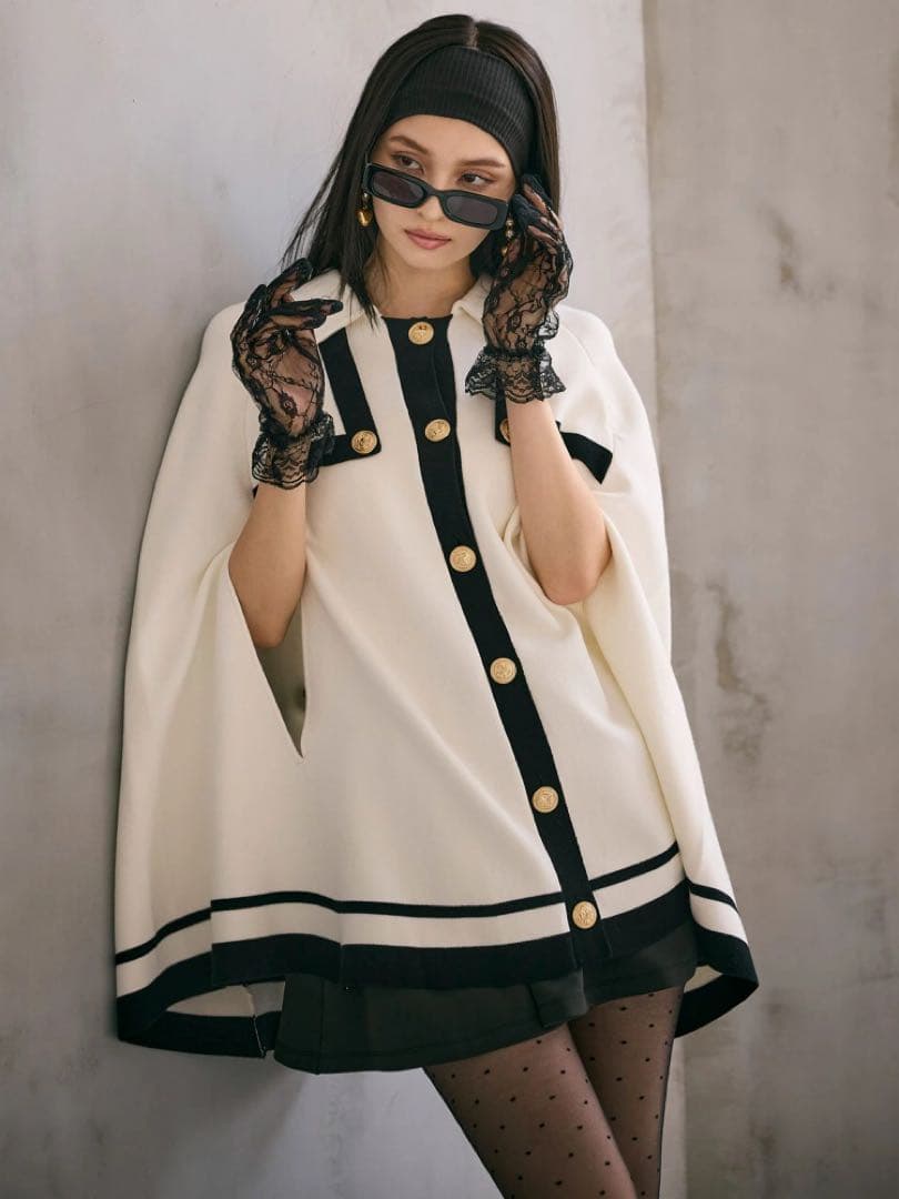 配色ニットケープジャケット