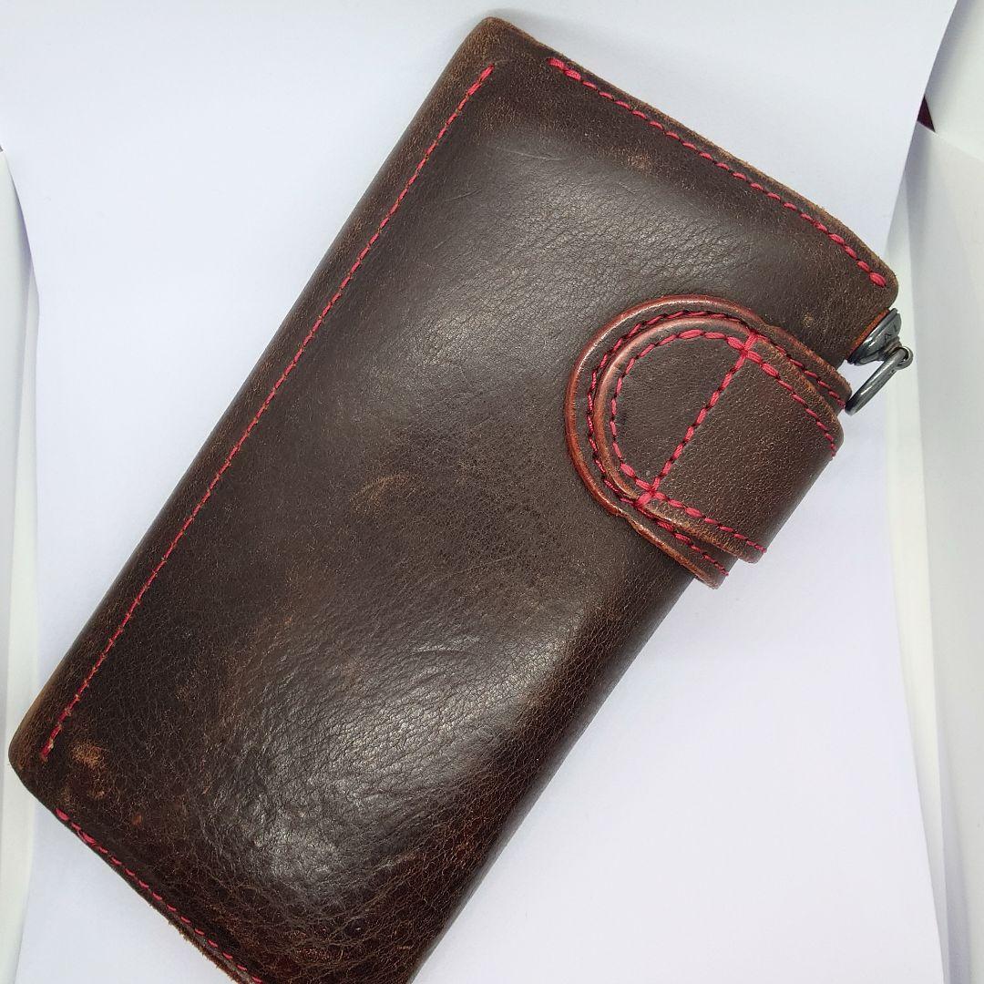 ALZUNI バイカー長財布 レッドステッチ
