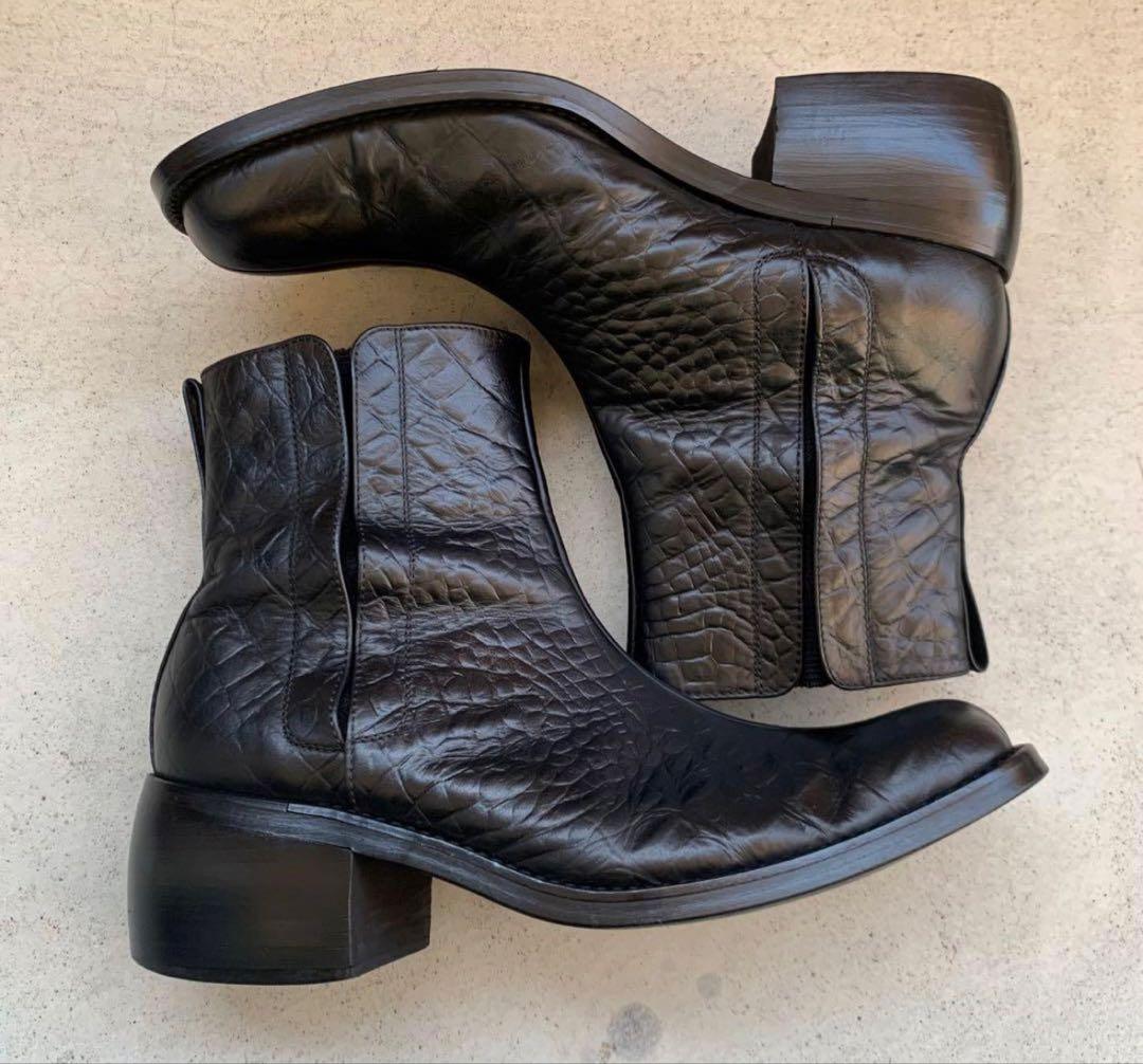 スクエアトゥブーツ　ヒールブーツ　サイドゴアブーツ　センターシーム　ブラック