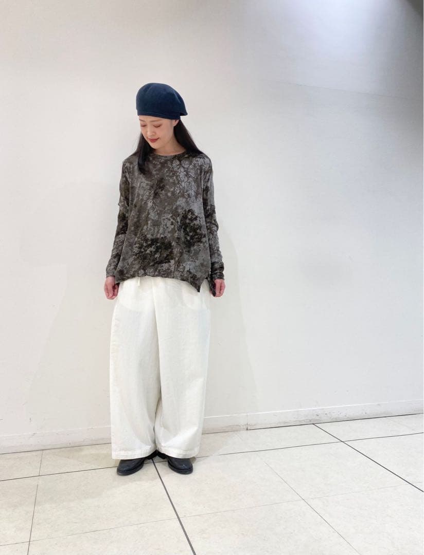 【美品】pas de calais パドカレ　スベリヒユプリント　リネン混