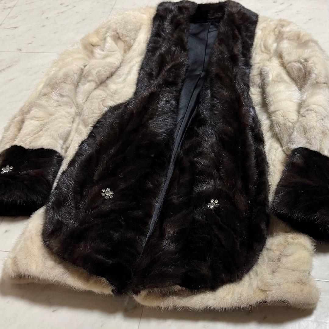希少 美品 Hydra furs 毛皮コート ミンクファー バイカラー ビジュー