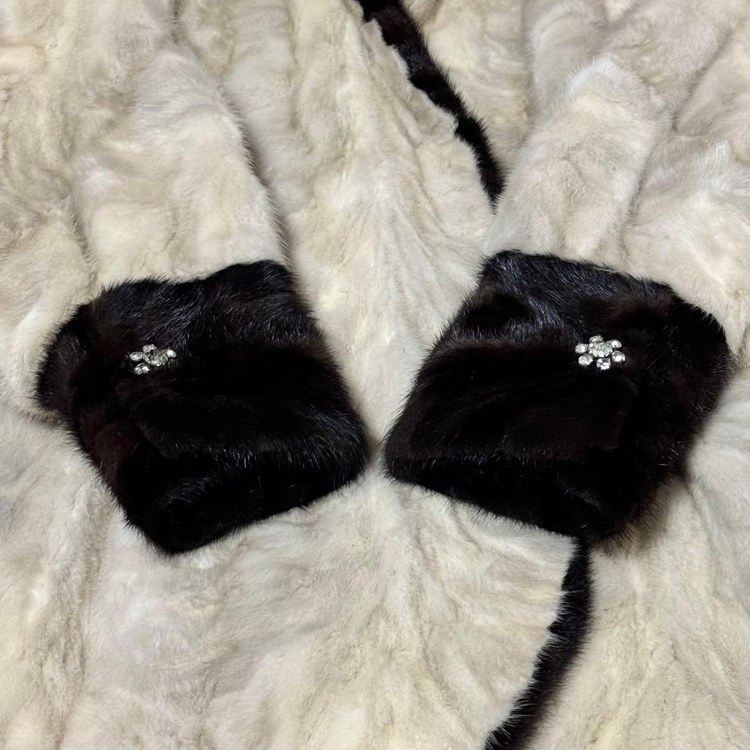 希少 美品 Hydra furs 毛皮コート ミンクファー バイカラー ビジュー