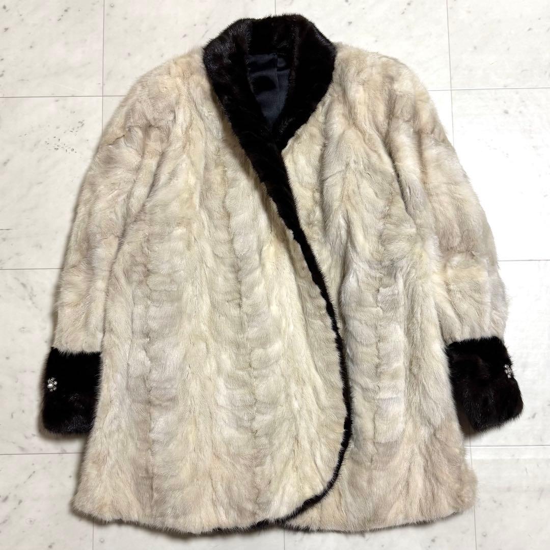 希少 美品 Hydra furs 毛皮コート ミンクファー バイカラー ビジュー