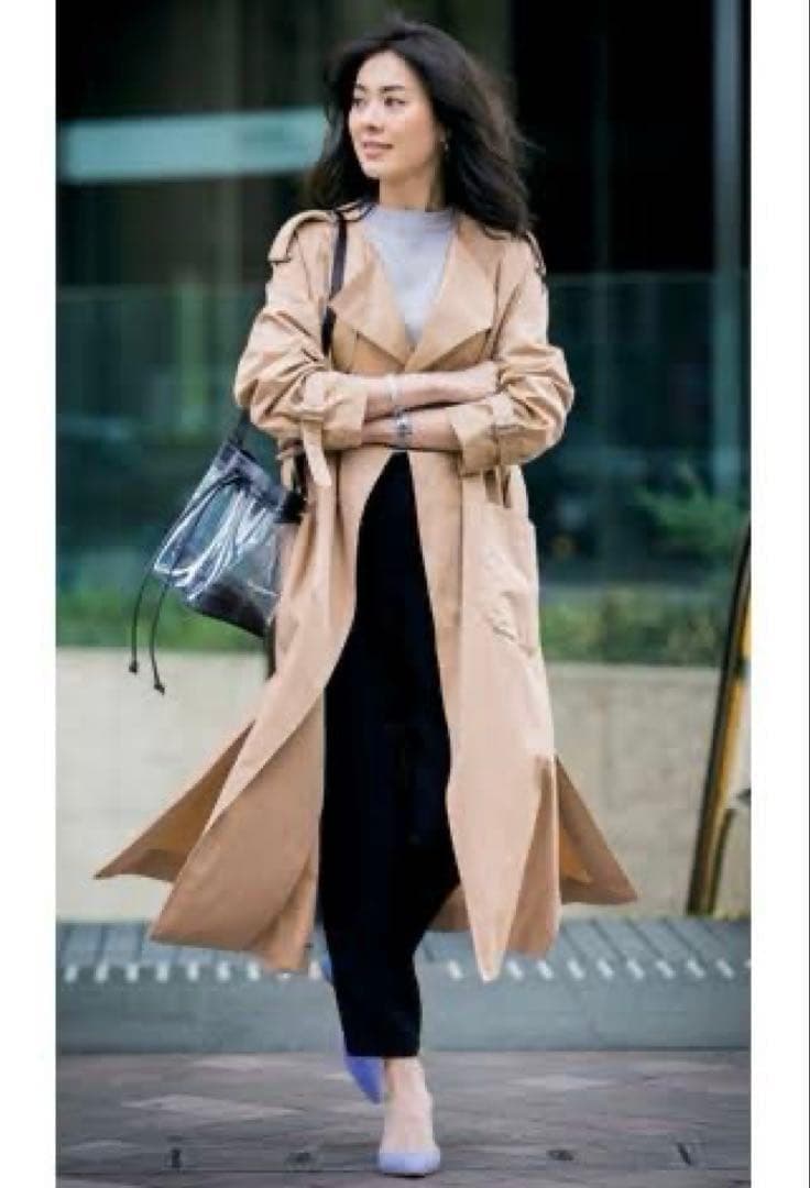 ebure ドレストレンチコート ベージュ ベルト付き ロング丈