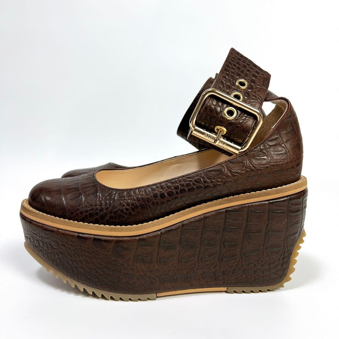 《美品》ヴィヴィアンウエストウッド 厚底ベルトパンプス クロコ ブラウン 36