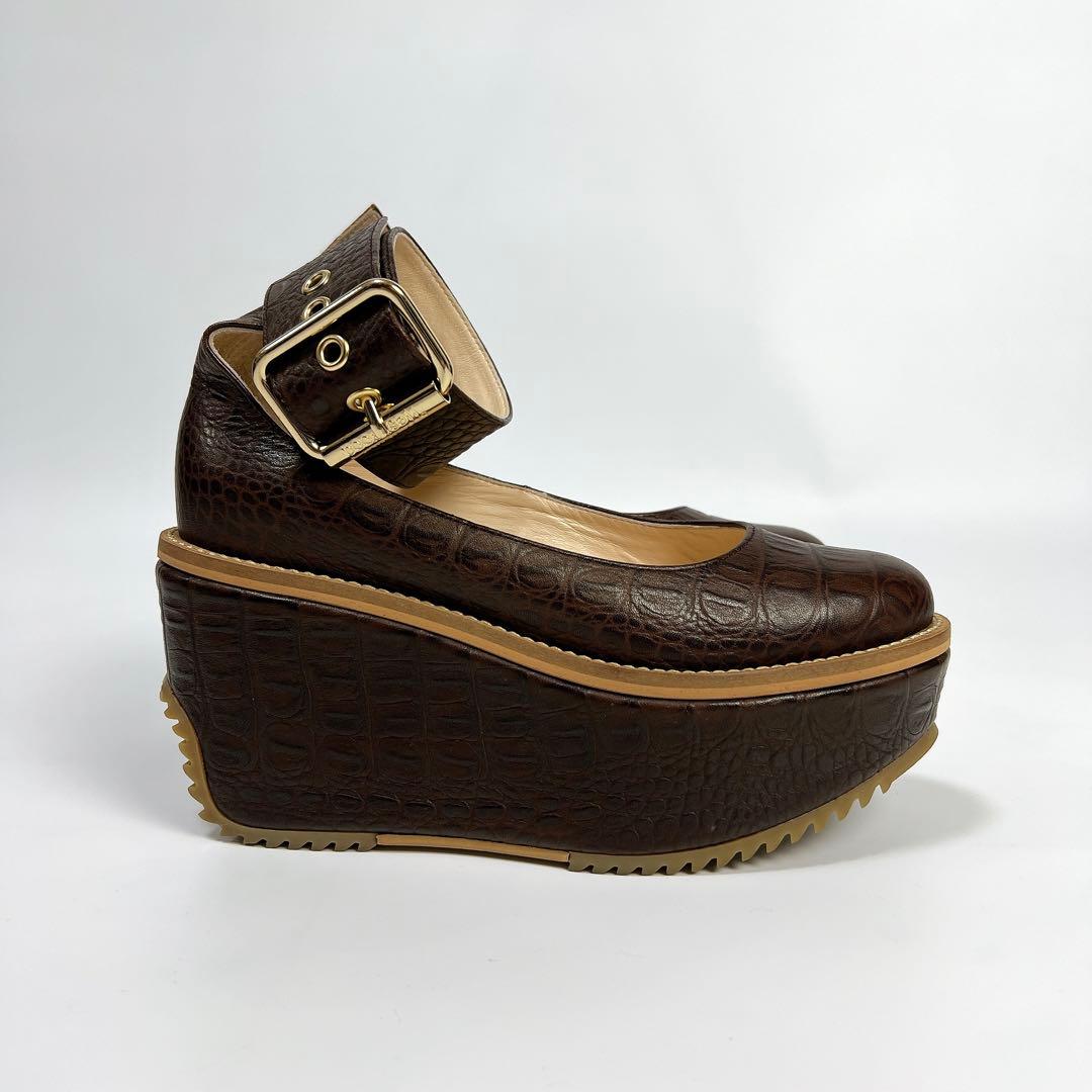 《美品》ヴィヴィアンウエストウッド 厚底ベルトパンプス クロコ ブラウン 36