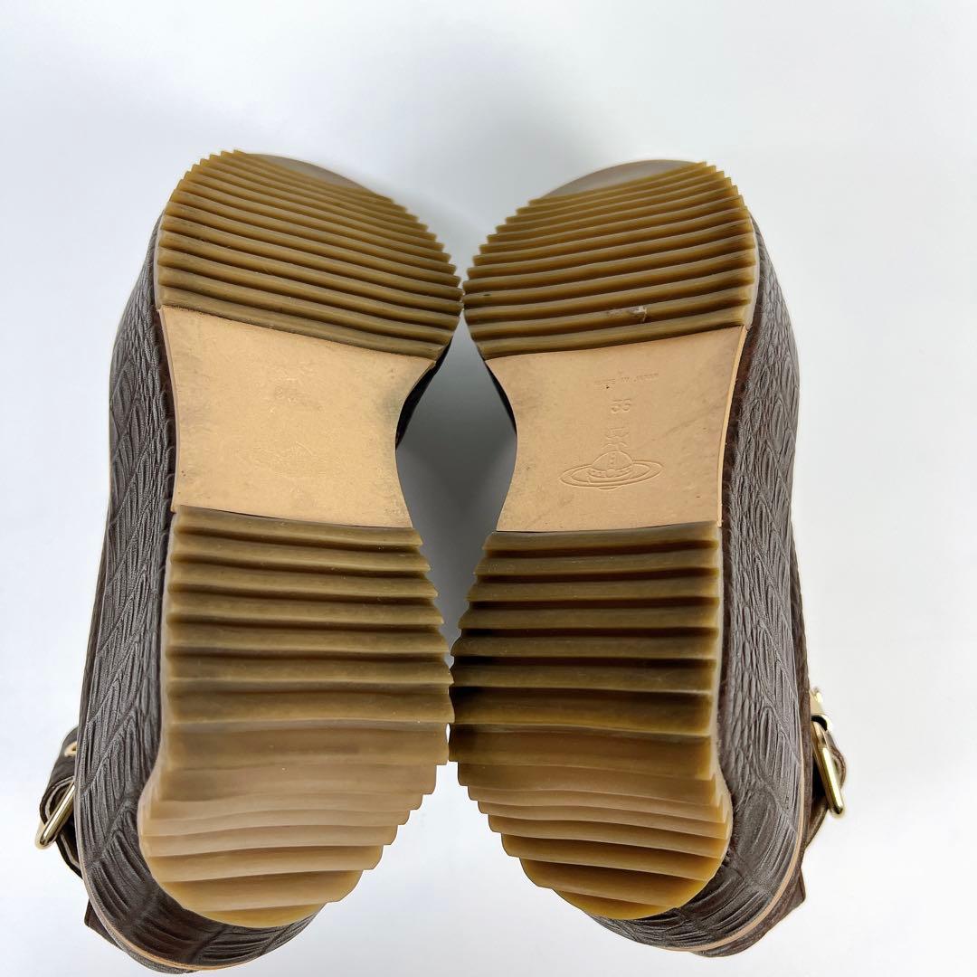 《美品》ヴィヴィアンウエストウッド 厚底ベルトパンプス クロコ ブラウン 36