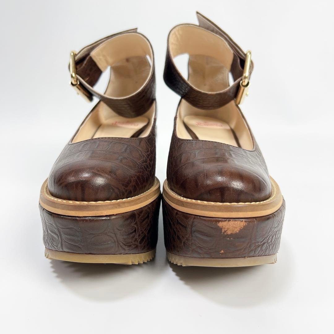 《美品》ヴィヴィアンウエストウッド 厚底ベルトパンプス クロコ ブラウン 36