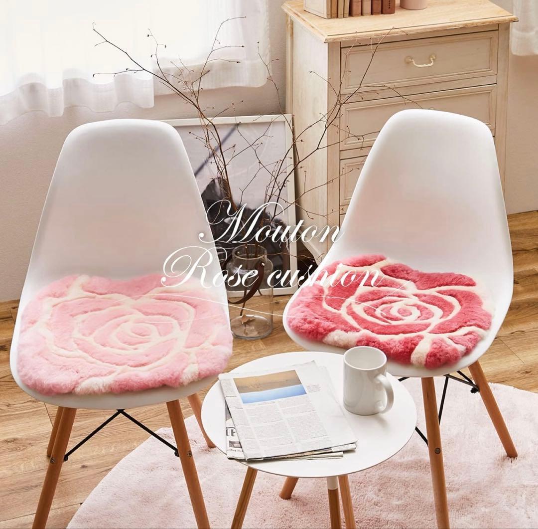 5枚セット　ムートンクッション 座布団 ローズ 40×38cm 羊毛　ムートン