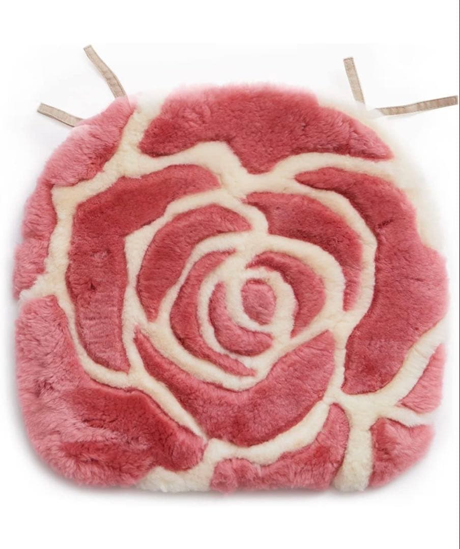5枚セット　ムートンクッション 座布団 ローズ 40×38cm 羊毛　ムートン