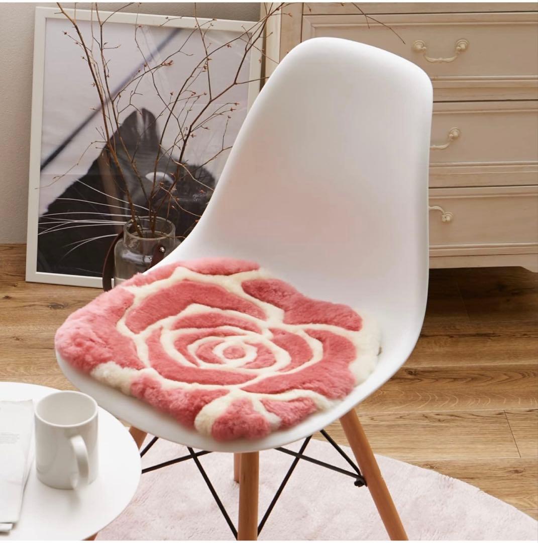 5枚セット　ムートンクッション 座布団 ローズ 40×38cm 羊毛　ムートン