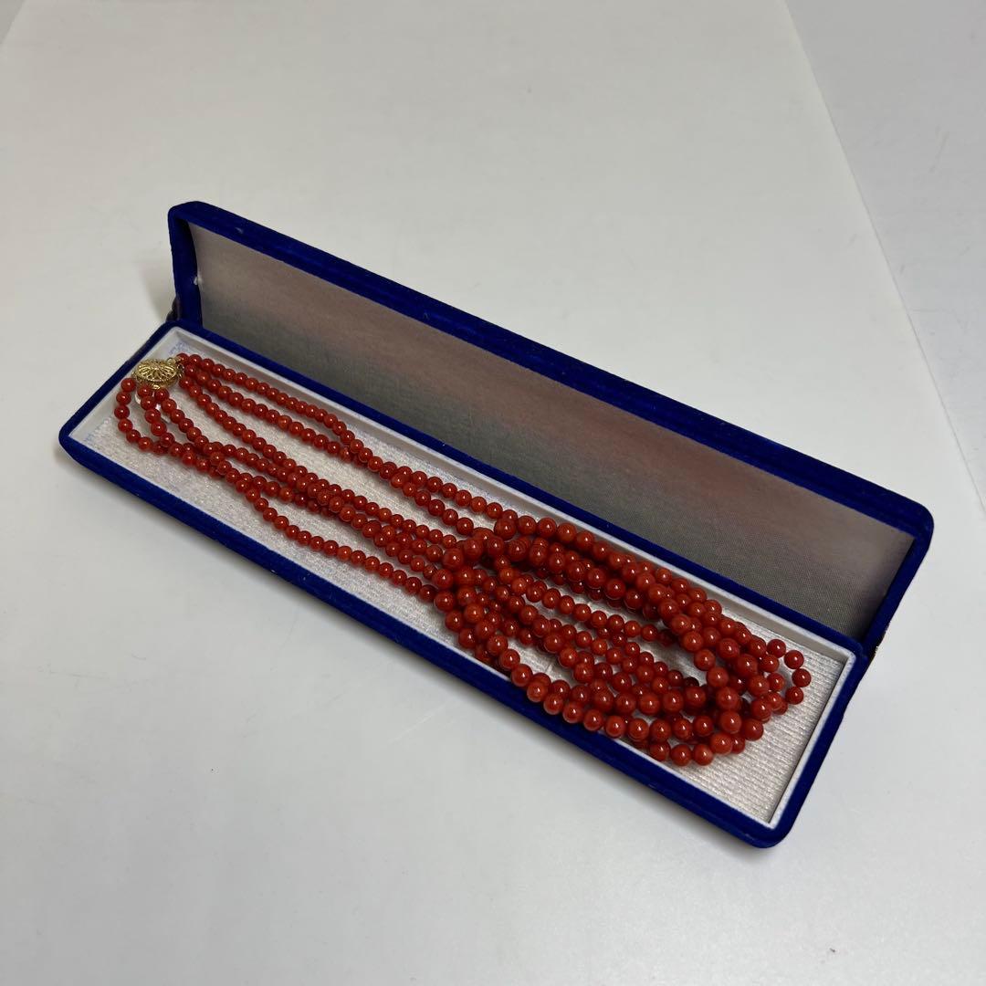 14K 刻印　本血赤珊瑚大玉　ネックレス　63.5g 東K8-0206☆2F