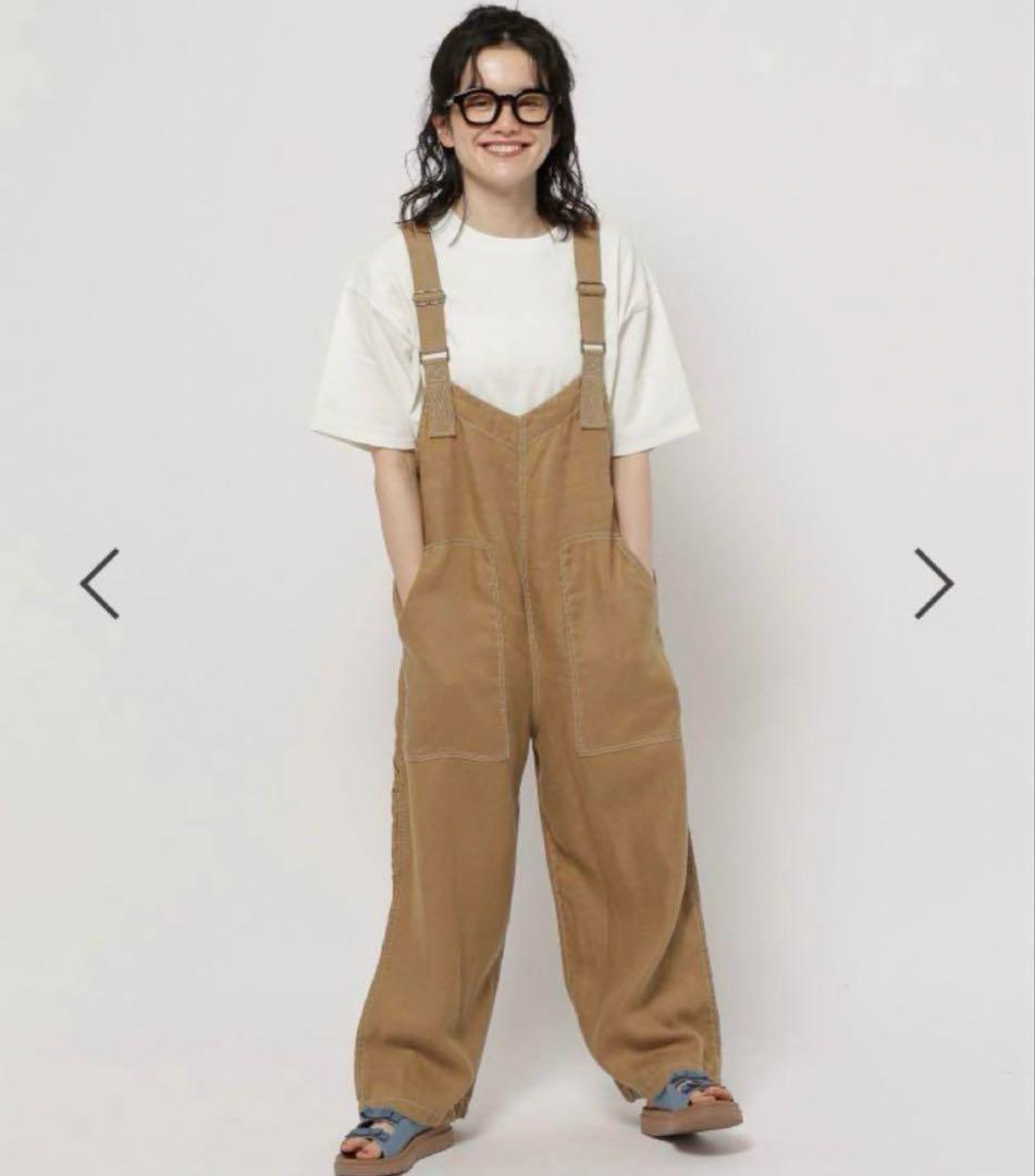 ニコアンド　FINEリネンツイルサロペット　キャメル　L