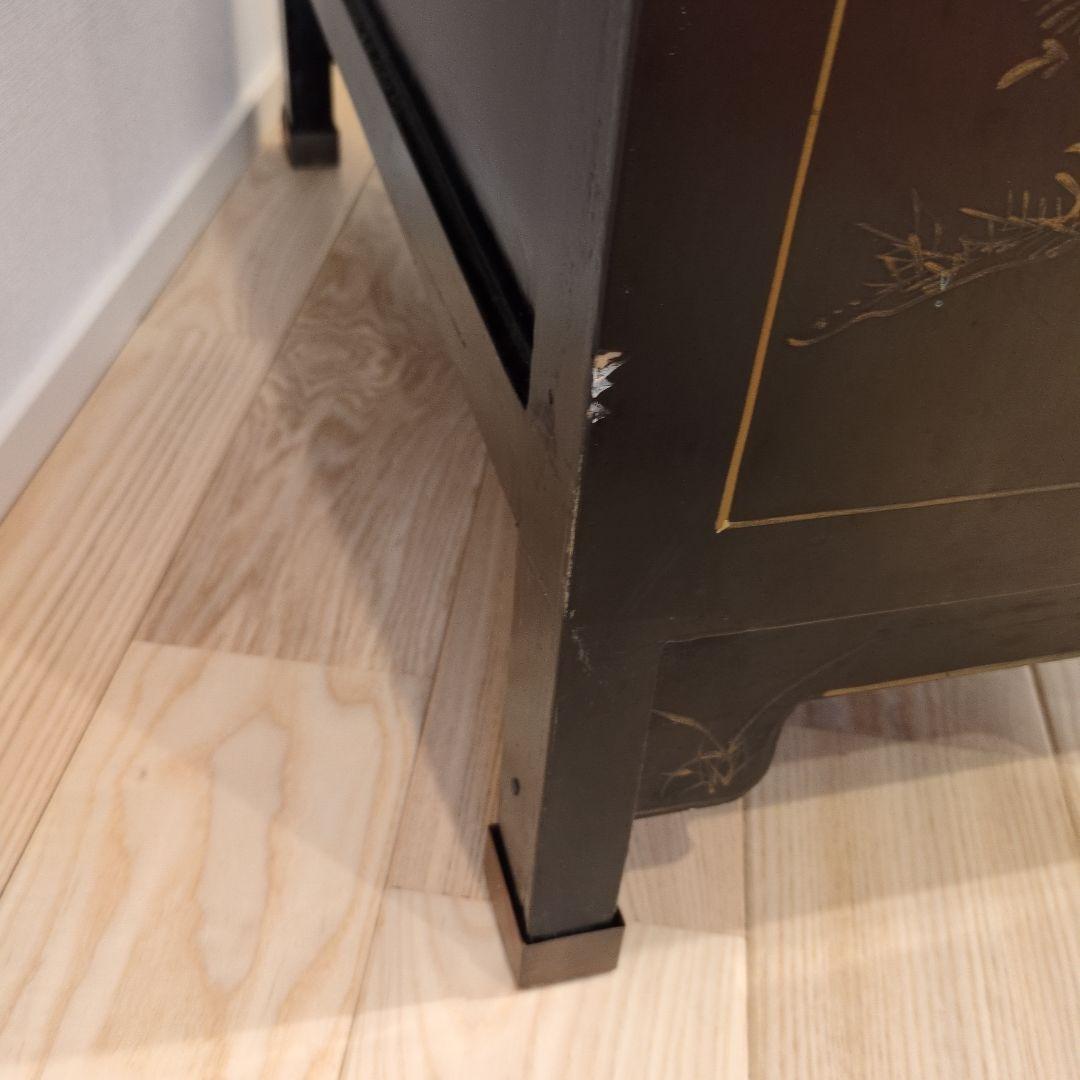 中国家具 キャビネット 花鳥細工 黒塗り 玉石 アンティーク調