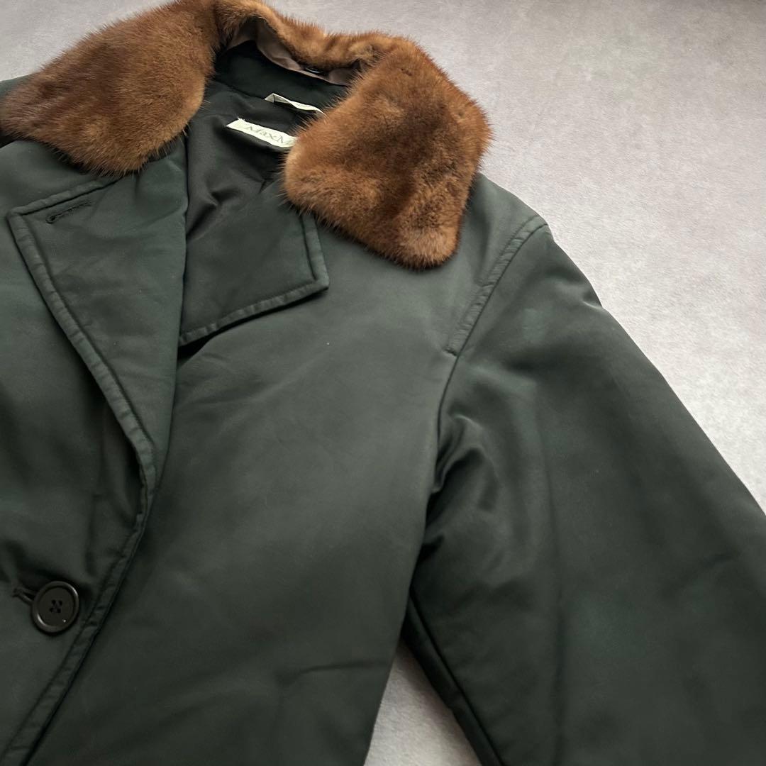 マックスマーラ ミンクファーダブルブレストトレンチコート 白タグ 中綿 黒 S