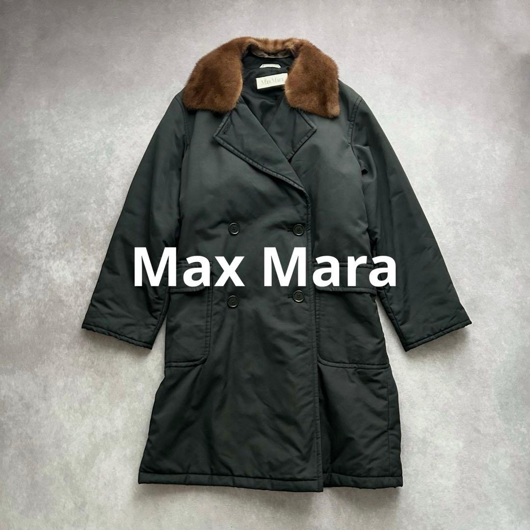 マックスマーラ ミンクファーダブルブレストトレンチコート 白タグ 中綿 黒 S
