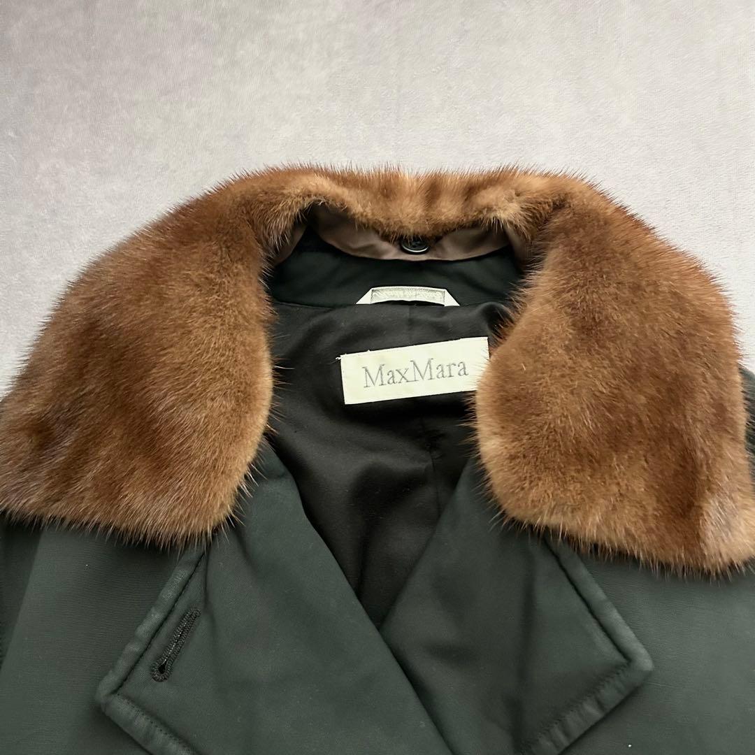 マックスマーラ ミンクファーダブルブレストトレンチコート 白タグ 中綿 黒 S