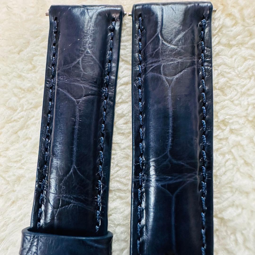 1028#18mm-16mmミッドナイトブルー★本物クロコダイルベルト★スイス製