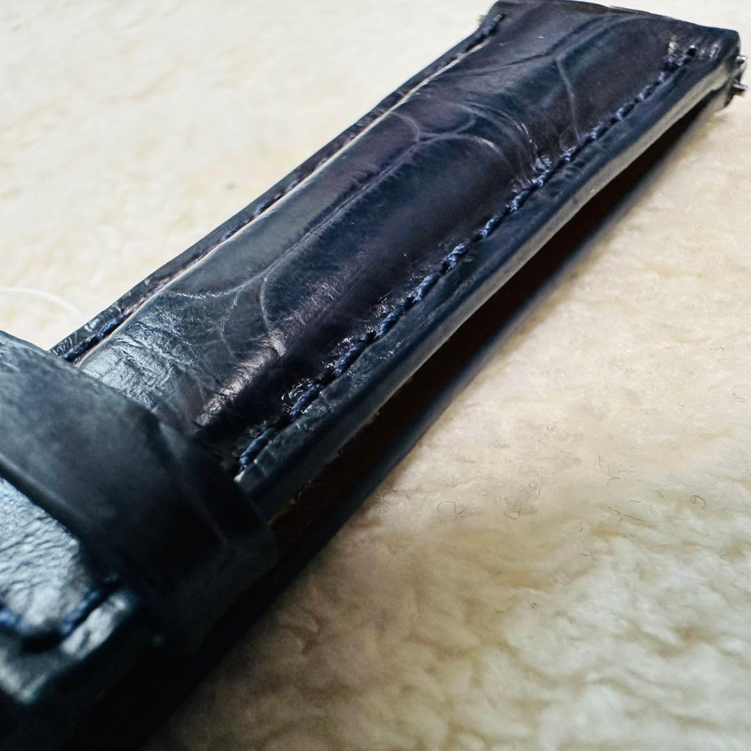 1028#18mm-16mmミッドナイトブルー★本物クロコダイルベルト★スイス製