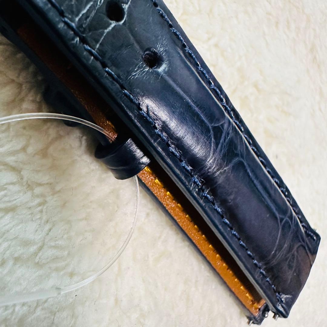 1028#18mm-16mmミッドナイトブルー★本物クロコダイルベルト★スイス製