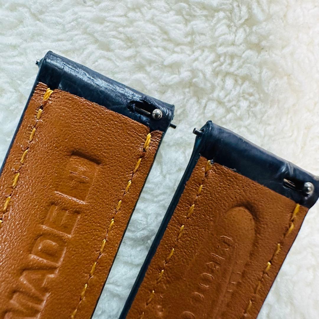 1028#18mm-16mmミッドナイトブルー★本物クロコダイルベルト★スイス製