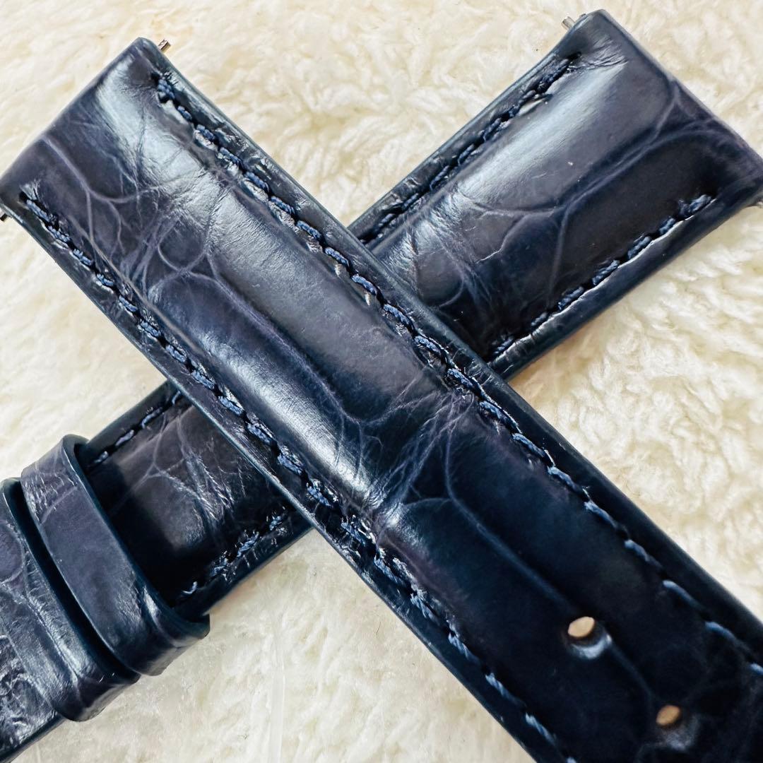 1028#18mm-16mmミッドナイトブルー★本物クロコダイルベルト★スイス製