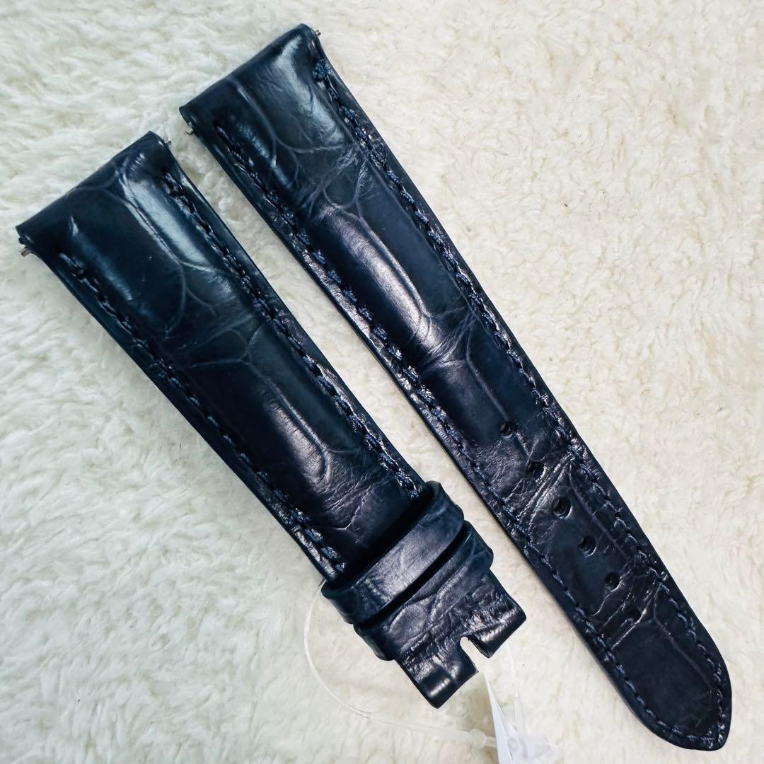 1028#18mm-16mmミッドナイトブルー★本物クロコダイルベルト★スイス製