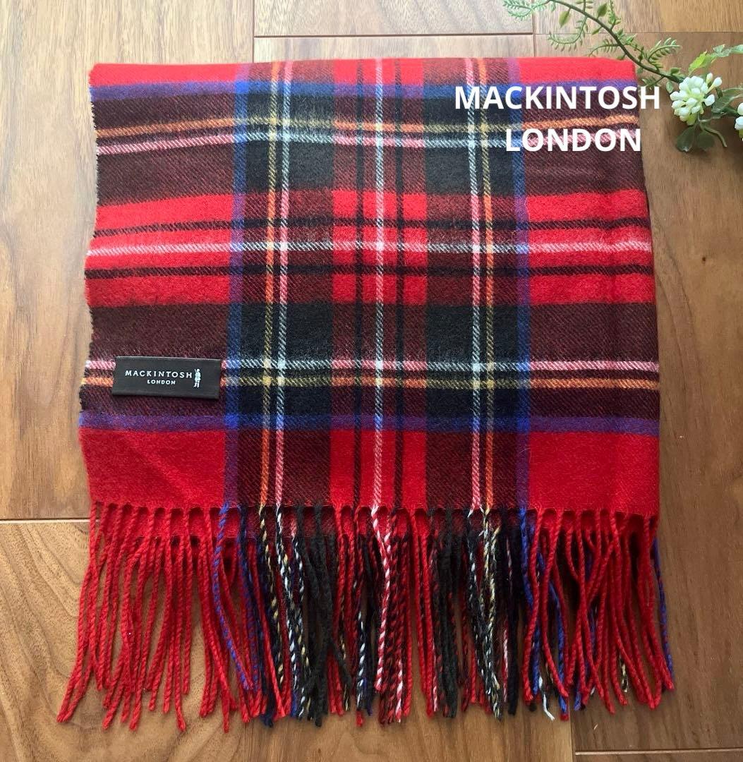 MACKINTOSH LONDON カシミヤマフラー　チェック柄　レッド
