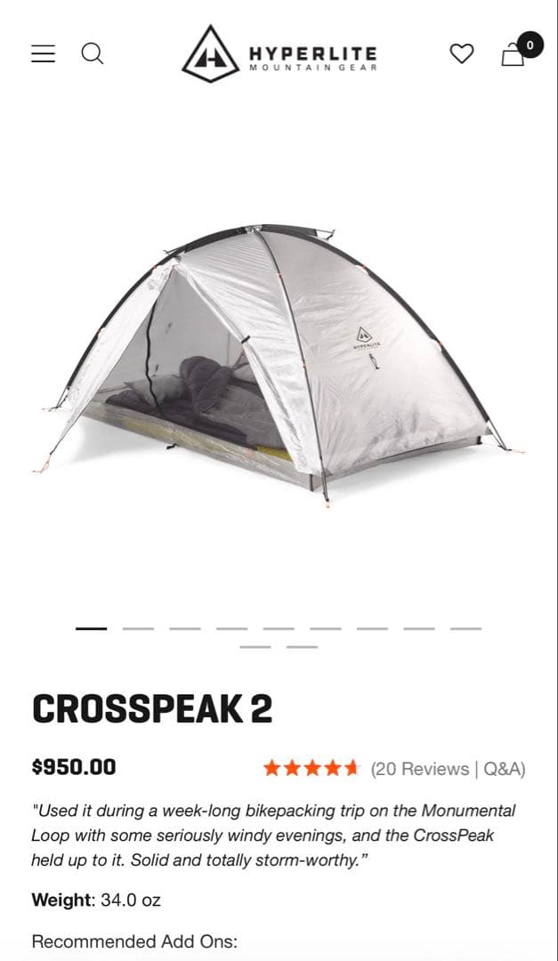 HYPERLITE MOUNTAIN GEAR CROSSPEAK 2 テント