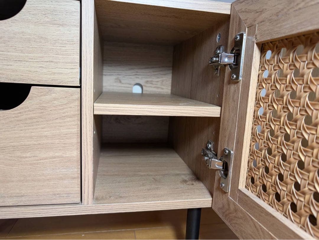 ■送料込■LOWYA ラタン ローテレビボード 2段収納 引き出し 麻 棚