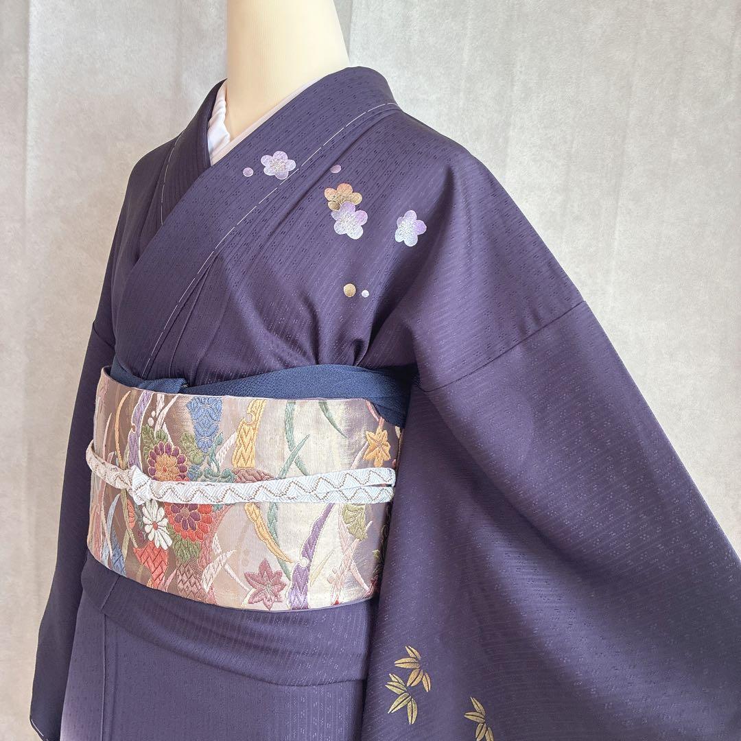 訪問着　フルセット　着物　正絹　ロング丈　しつけ糸付き　紫　梅の枝　結婚式　G9